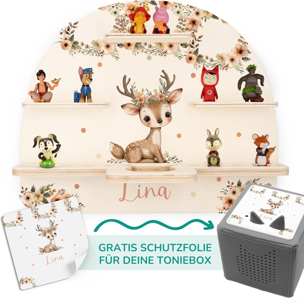 KIDSMOOD - Personalisiertes Tonie Regal für Kinderzimmer | Regenbogen Wand-Regal mit genügend Platz für Tonie-Hör-Figuren, Aussparung für Tonie-Musikbox & Kabelmanagement, Tonie Regal Mädchen & Jungen Bild 1