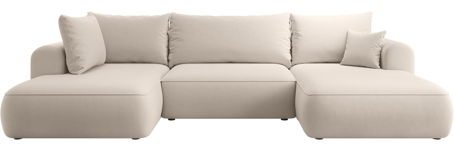 Selsey Sofa Ecksofa Eckcouch Schlafsofa Couch Mit Stauraum Schlaffunktion Pflegeleicht Polyurethanschaum U Form Links OVO Hellbeige Veloursoptik Castel Bild 1