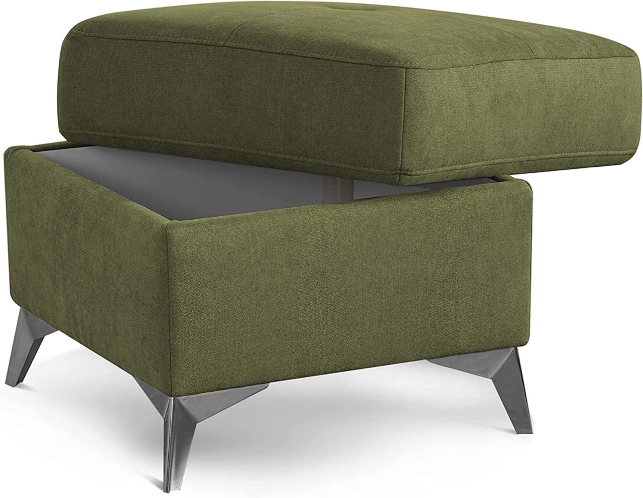 CAVADORE Polsterhocker Cardy / Kleiner Hocker mit Stauraum + Fleckschutz-Bezug fürs Wohnzimmer / Passend zum Ecksofa Cardy / 58 x 48 x 58 / Grün Bild 1