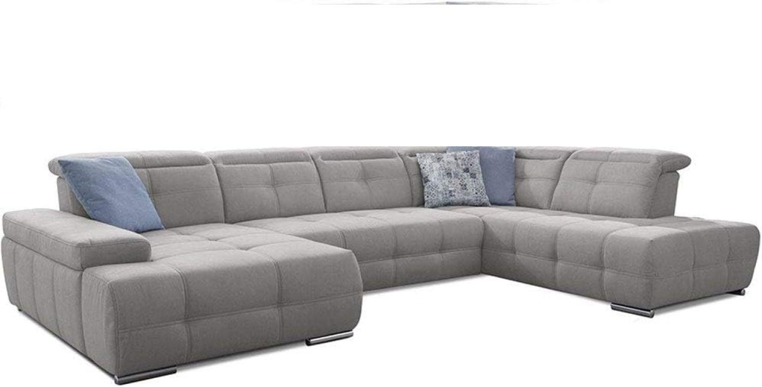 Cavadore Wohnlandschaft Mistrel mit Schlaffunktion / U-Form Bettsofa mit leichter Fleckentfernung dank Soft Clean / Geeignet für Haushalte mit Kindern, Haustieren /343 x 77 x 228 / hellgrau Bild 1