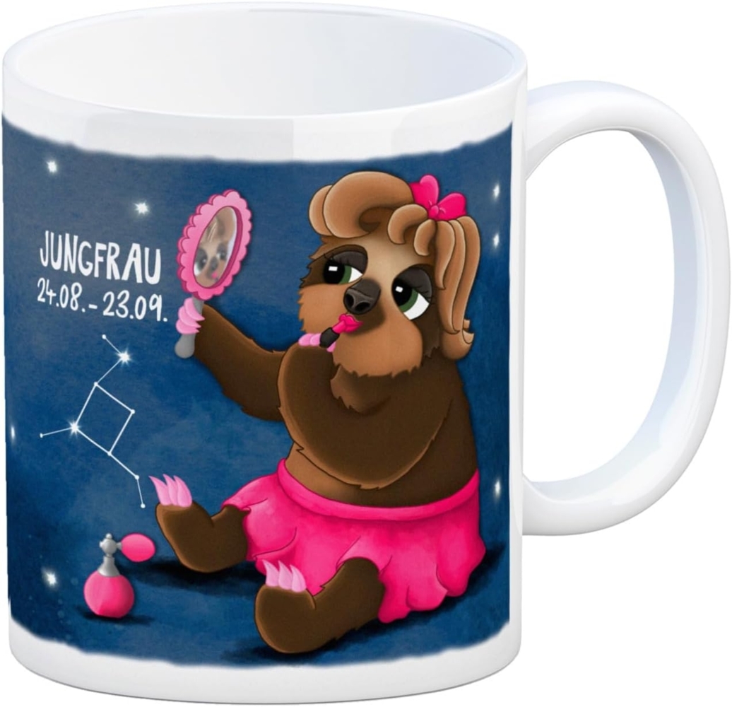 speecheese Tasse Kaffeebecher mit Faultier Sternzeichen Jungfrau Motiv Becher Tasse Bild 1