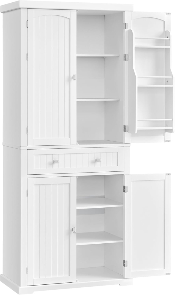 Vasagle Küchenschrank mit Schublade, 4 verstellbare Ablagen, 6 Türfächer, Holz weiß, 40 x 76 x 182,1 cm Bild 1