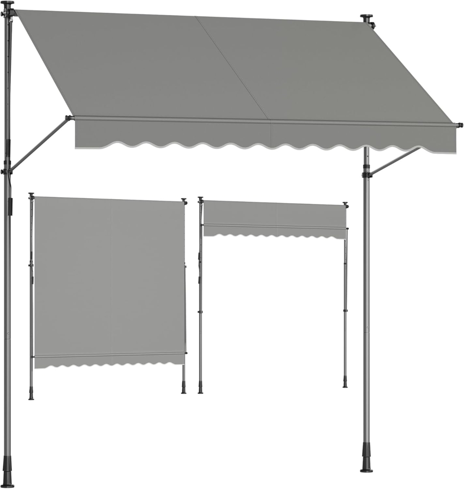 SONGMICS Klemmmarkise, Balkonmarkise, höhenverstellbar, mit Handkurbel, Sonnenschutz, für Balkon, Terrasse, Garten, 250x120 cm, grau GSA252G01 Bild 1