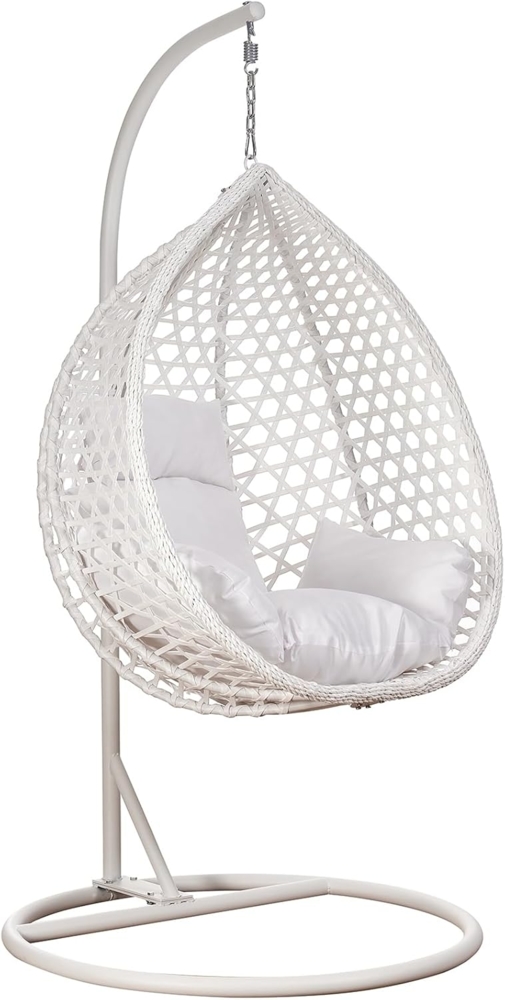 RAMROXX Hängesessel Luxus Style XXL Rattan Korb und Gestell Weiss mit Relaxkissen Weiss Bild 1