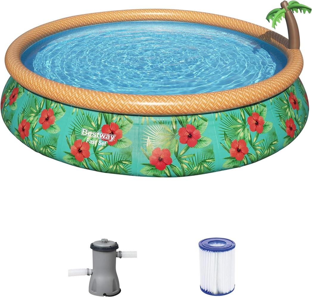 BESTWAY 57416 Fast Set Pool Paradise Palms Swimmingpool Rund Filterpumpe 457x84 Bild 1