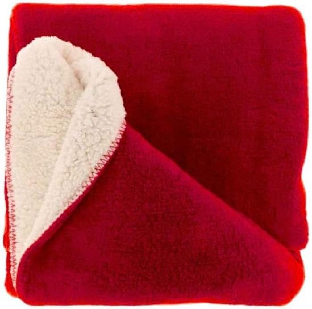 Flauschige Kuscheldecke 'Tommie' | weicher Teddy-Stoff | Wohndecke mit Wendeoptik | 130x180cm [Rot] Bild 1