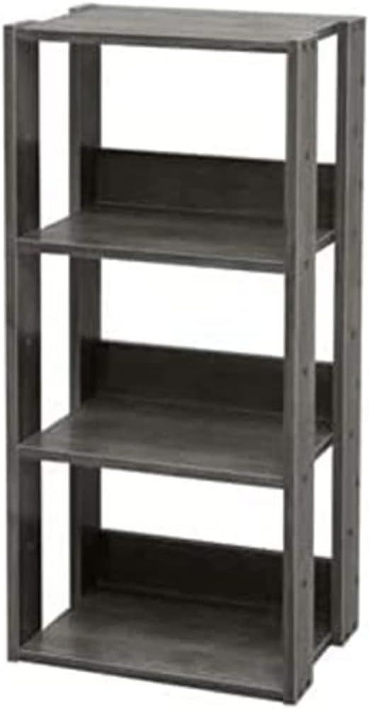 Iris Ohyama, Bücherregal, 3-stöckiges Regal, Regalböden alle 14 cm verstellbar, Stabil, Industriell, Waschküche, Wohnzimmer, Eingangsbereich, Schlafzimmer, Büro - Open Wood Rack OWR-400- Eiche grau Bild 1