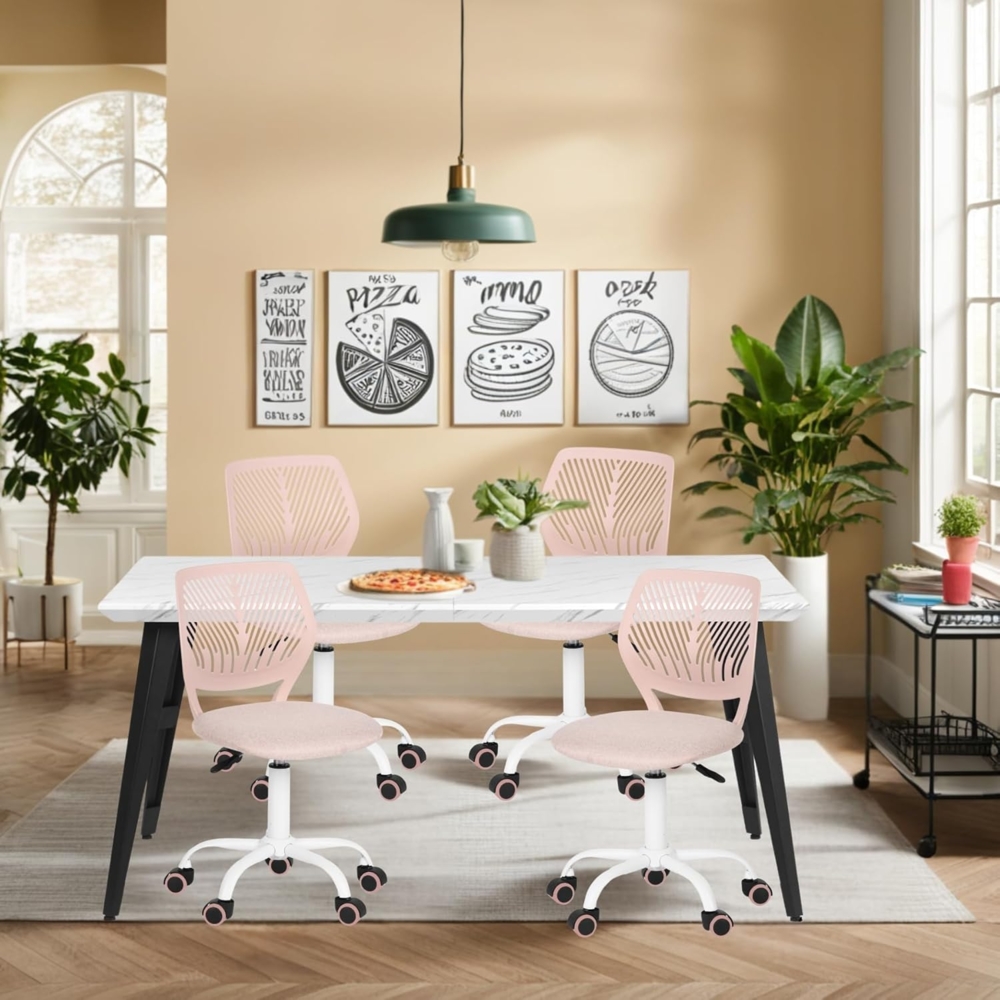 FurnitureR Esszimmergruppe Esstisch mit 4 Drehstühlen, Esstisch-Set, rechteckiger weißer Marmor-Stil Küchentisch und Esszimmerstühlen, Sitzgarnitur für Wohnzimmer, Küche, Büro, Morandi Rosa(4) Bild 1