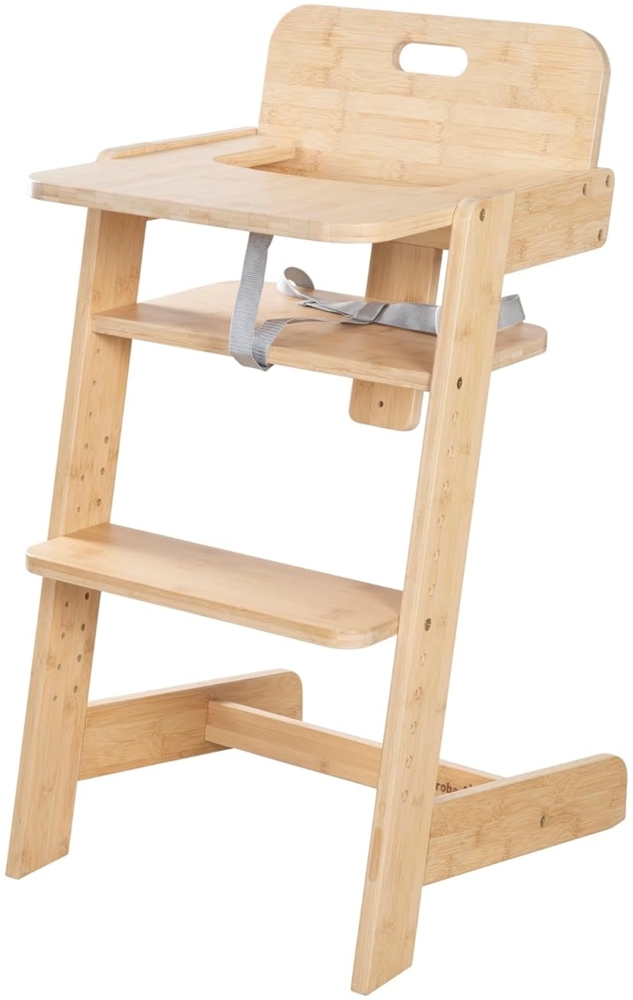 roba® Hochstuhl Nature Up - Hochstuhl aus Bambus Holz - Mitwachsend mit Essbrett, 3-Punkt-Gurt - Bis 70 kg belastbar - Natur Bild 1