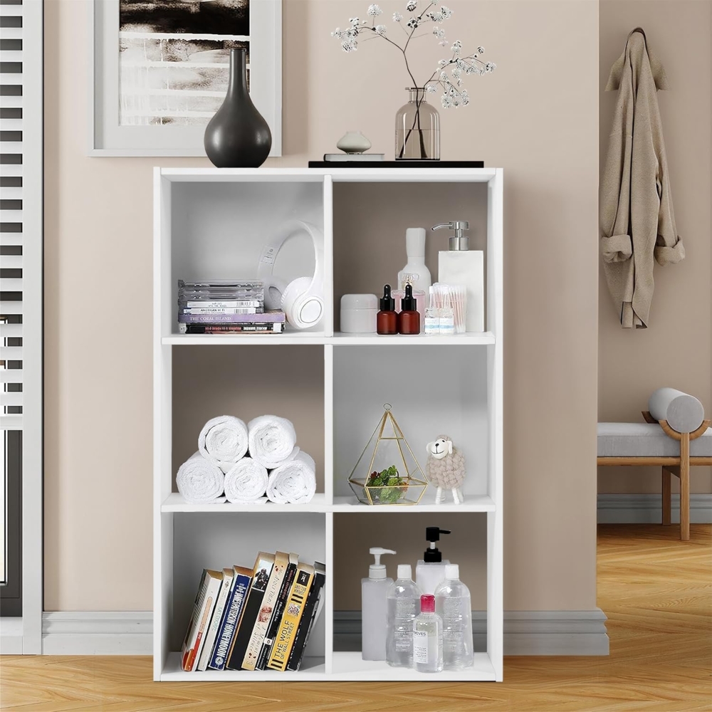 FurnitureR Weiße 6-Fach-Bücherregal Regale Bücherregal-Teiler-Anzeige für Wohnzimmer Schlafzimmer Büro Bild 1