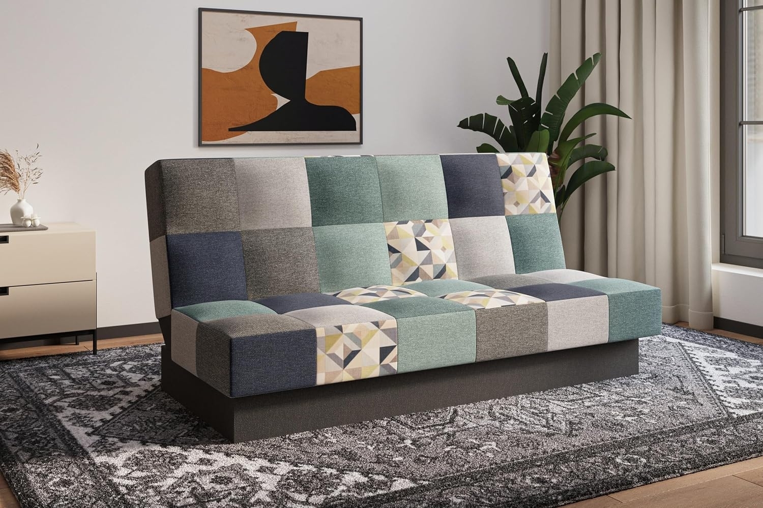 MOEBLO Schlafsofa Cyprus patchwork, Sofa Kippsofa Klappsofa Clic-Clack Couch für Wohnzimmer Federkern Sofagarnitur Polstersofa - 192x85x92 cm -, mit Bettkasten und Schlaffunktion Bild 1