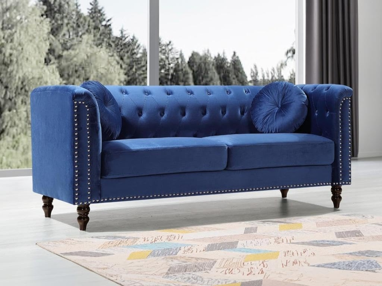 Vente-unique - Sofa 3-Sitzer - Samt - Dunkelblau - TURNER Bild 1