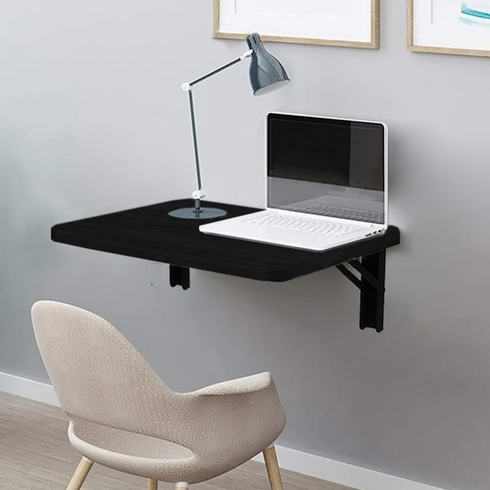 Shally Dogan Klappbarer Wandtisch, 60x40 cm, aus Holz, zusammenklappbar, platzsparend, vielseitig, Schreibtisch, Esstisch, Wohnzimmer, Badezimmer, Küche (schwarz) Bild 1