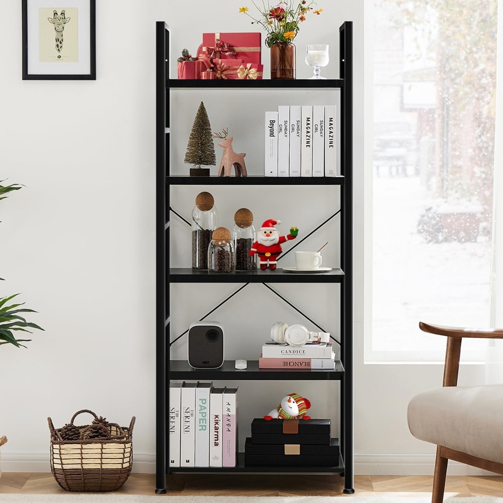 DUMOS Lagerregal mit 5 Ebenen Küchenregal Bücherregal im Industriestil,Standregal im Wohnzimmer Küche Regal aus MDF Metall schmales Bild 1