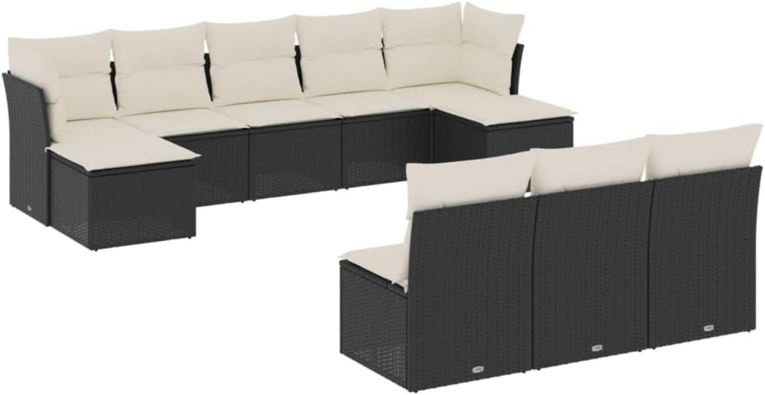 vidaXL 10-tlg. Garten-Sofagarnitur mit Kissen Schwarz Poly Rattan 3250125 Bild 1