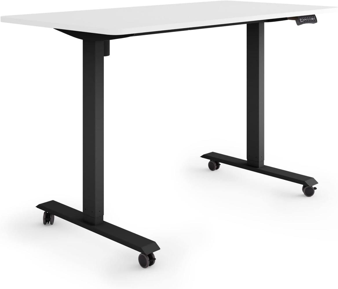 ESMART Germany ETX-121BW 140x70cm Weiß Ergonomischer Steh-Sitz-Schreibtisch auf Rollen Stufenlos elektrisch höhenverstellbar 78,5-128,5cm 3X Memory Aktivitätserinnerung Soft-Start/Stopp Bild 1