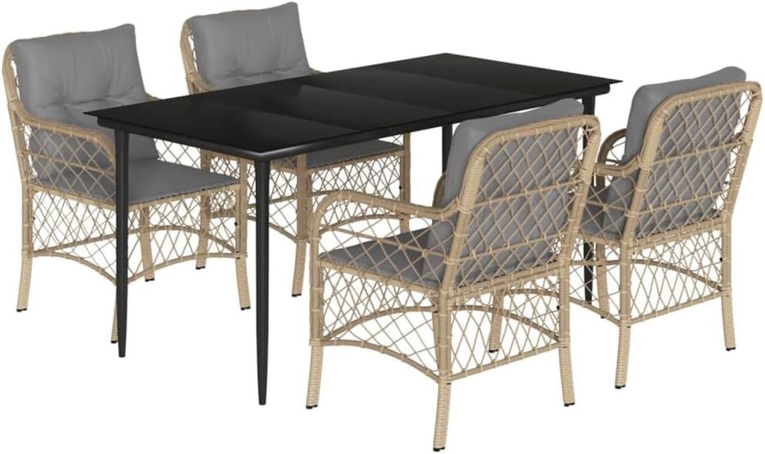 vidaXL 5-tlg. Garten-Essgruppe mit Kissen Beigemischung Poly Rattan 3212155 Bild 1