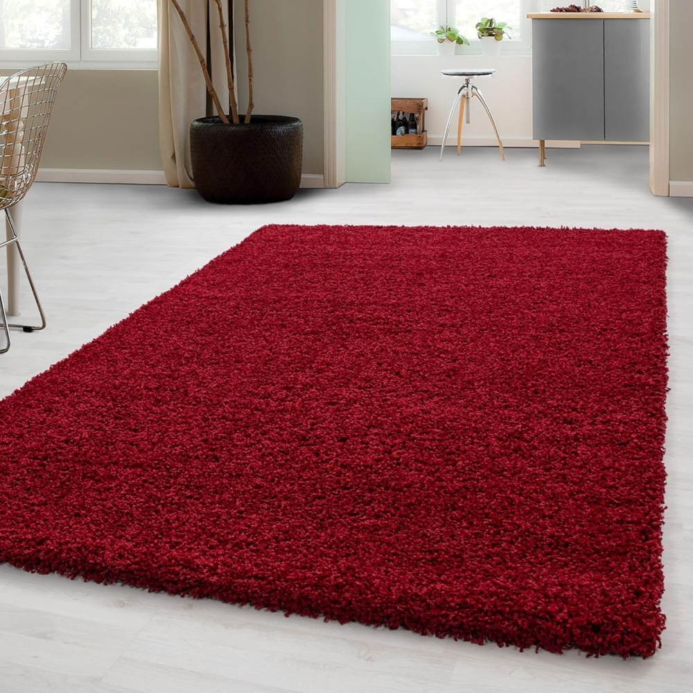 Carpetsale24 Shaggy Hochflor Teppich Wohnzimmer 120 x 170 cm Rot - Modern Flauschiger Teppich Extra Weich, Pflegeleicht und Einfarbig - Ideal als Teppich für Schlafzimmer, Esszimmer und Küche Bild 1