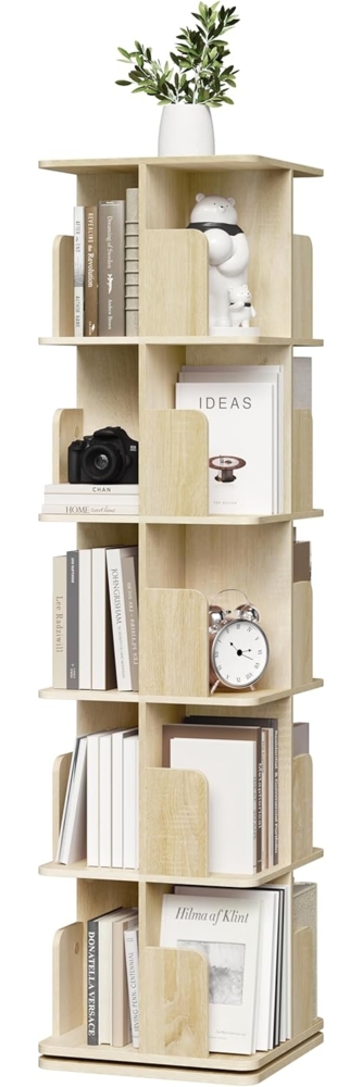 EUGAD drehbares Bücherregal, offener Bücherschrank mit 5 Ebenen, 360° Drehregal Standregal, drehbares Regal Bücher, 40 x 155 x 40 cm, Helle Eiche Bild 1