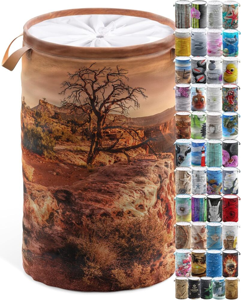 Sanilo Wäschekorb, 60 L, faltbar, mit Griffen & Abdeckung, 100% Polyester, Aufbewahrungskorb, HxØ 55x37 cm, Grand Canyon Bild 1