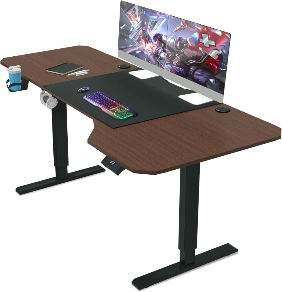 JUMMICO HöHenverstellbarer Schreibtisch 160 x 75 cm L-förmiger Schreibtisch Höhenverstellbar Elektrisch mit Memory-Steuerung,Ergonomie Gaming Tisch mit Becherhalter, Haken (Walnuss) Bild 1