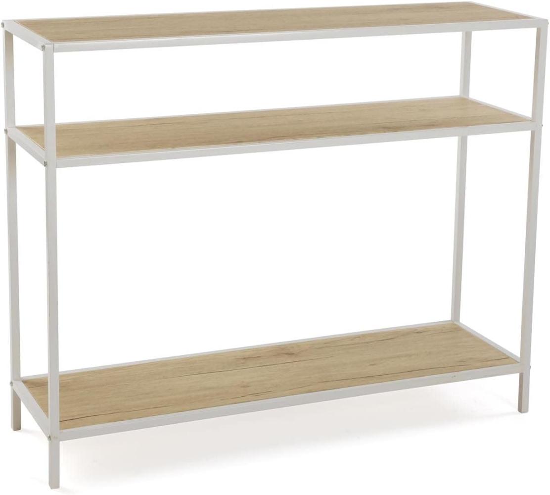 Versa Berlin Schmales Möbelstück für den Eingangsbereich oder Flur, Moderner Konsolentisch, mit unterem Einlegeboden, Maßnahmen (H x L x B) 80 x 30 x 100 cm, Holz und Metall, Farbe: Braun und Weiß Bild 1