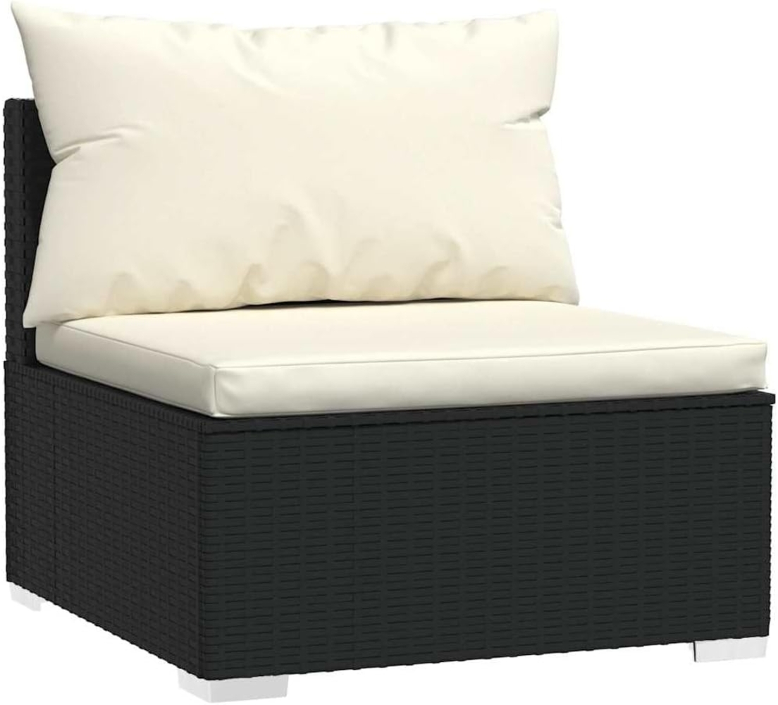 vidaXL Garten-Mittelsofa mit Kissen Schwarz Poly Rattan 317493 Bild 1
