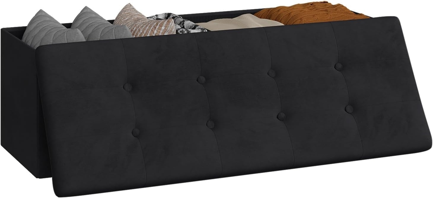 WOLTU Sitzhocker mit Stauraum Sitzbank faltbar Truhen Aufbewahrungsbox, Deckel abnehmbar, Gepolsterte Sitzfläche aus Samt, 110 x 37,5 x 38 cm, Schwarz, SH73sz Bild 1