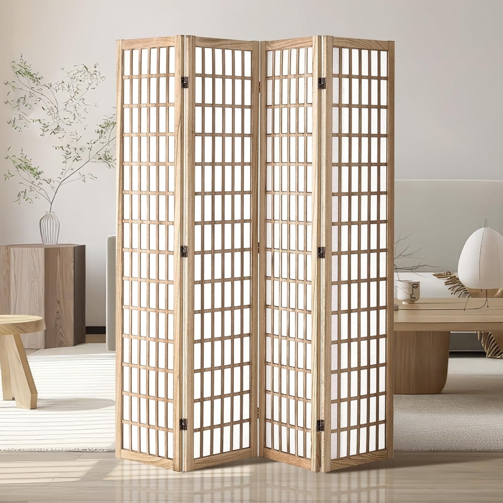 VEVOR Raumteiler 4-TLG. japanischer Sichtschutz Paravent, Faltbare Trennwand tragbarer Dekorationsschirm zur Raumtrennung, Raumtrenner geeignet für Büro Restaurant Schlafzimmer (Natur) Bild 1