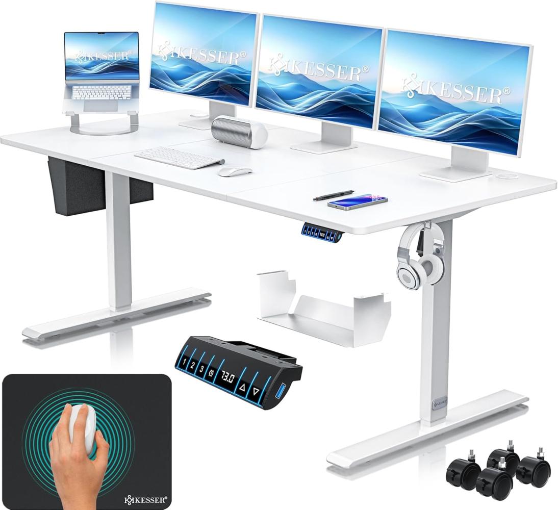 KESSER® Höhenverstellbarer Schreibtisch elektrisch | Ergonomisch Steh-Sitz Schreibtisch | 3-Funktions-Memory Steuerung | Inkl. 360° Rollen & USB-Ladeanschluss | Computertisch für Homeoffice Weiß, 180x80 cm Bild 1