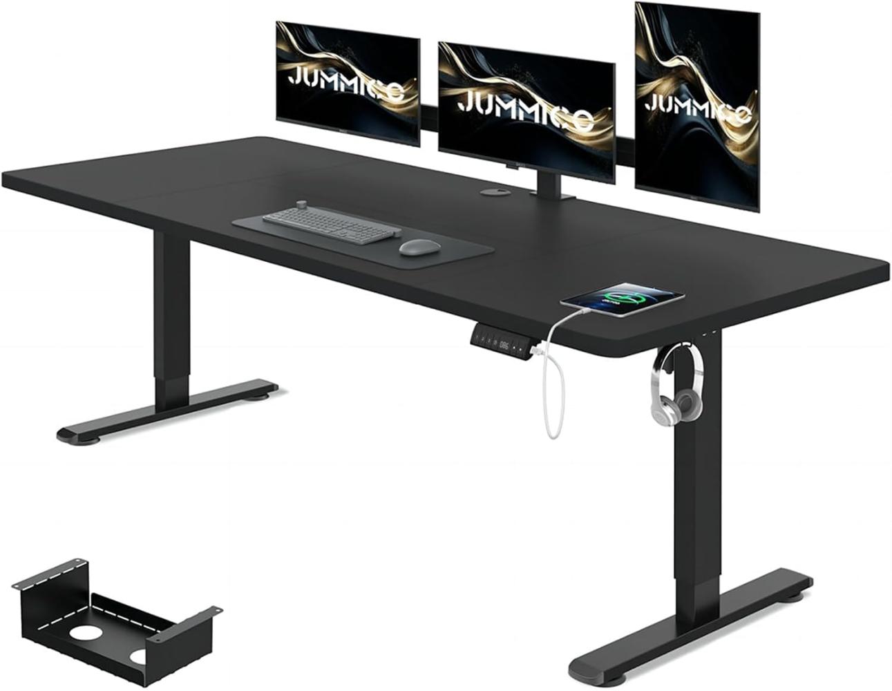 JUMMICO Höhenverstellbarer Schreibtisch 180 x 80 cm mit Kabelwanne, Höhenverstellbar Elektrisch Stehpult mit USB-Buchse, Computertisch, Ergonomischer Steh-Sitz Tisch, Bürotisch, Schwarz Bild 1