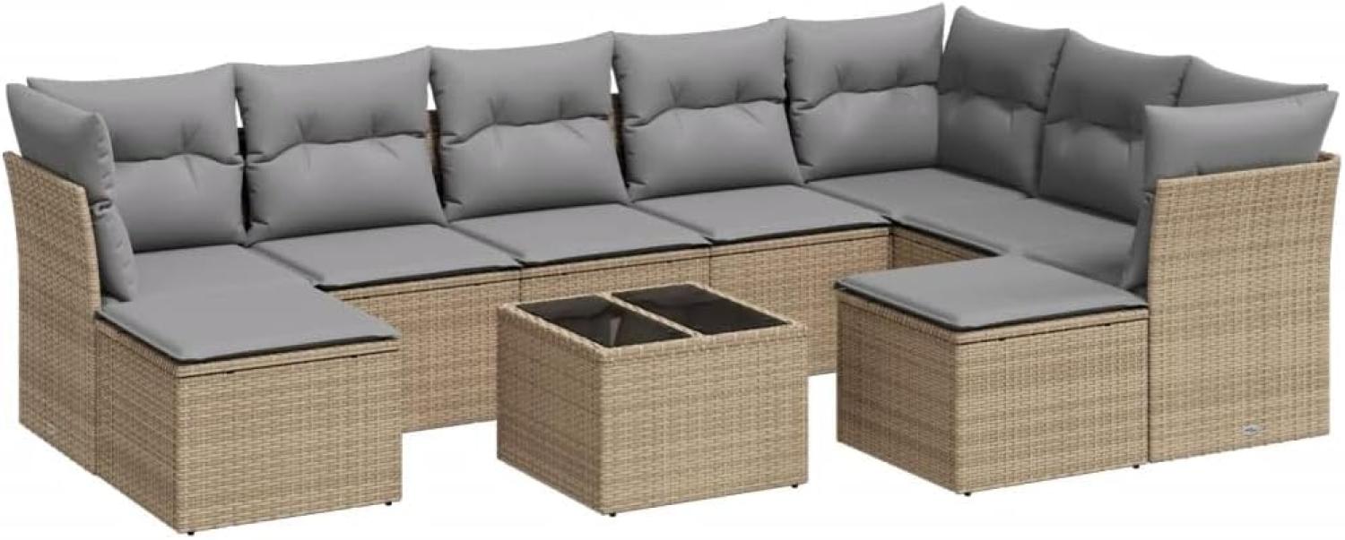 vidaXL 10-tlg. Garten-Sofagarnitur mit Kissen Beige Poly Rattan 3250418 Bild 1