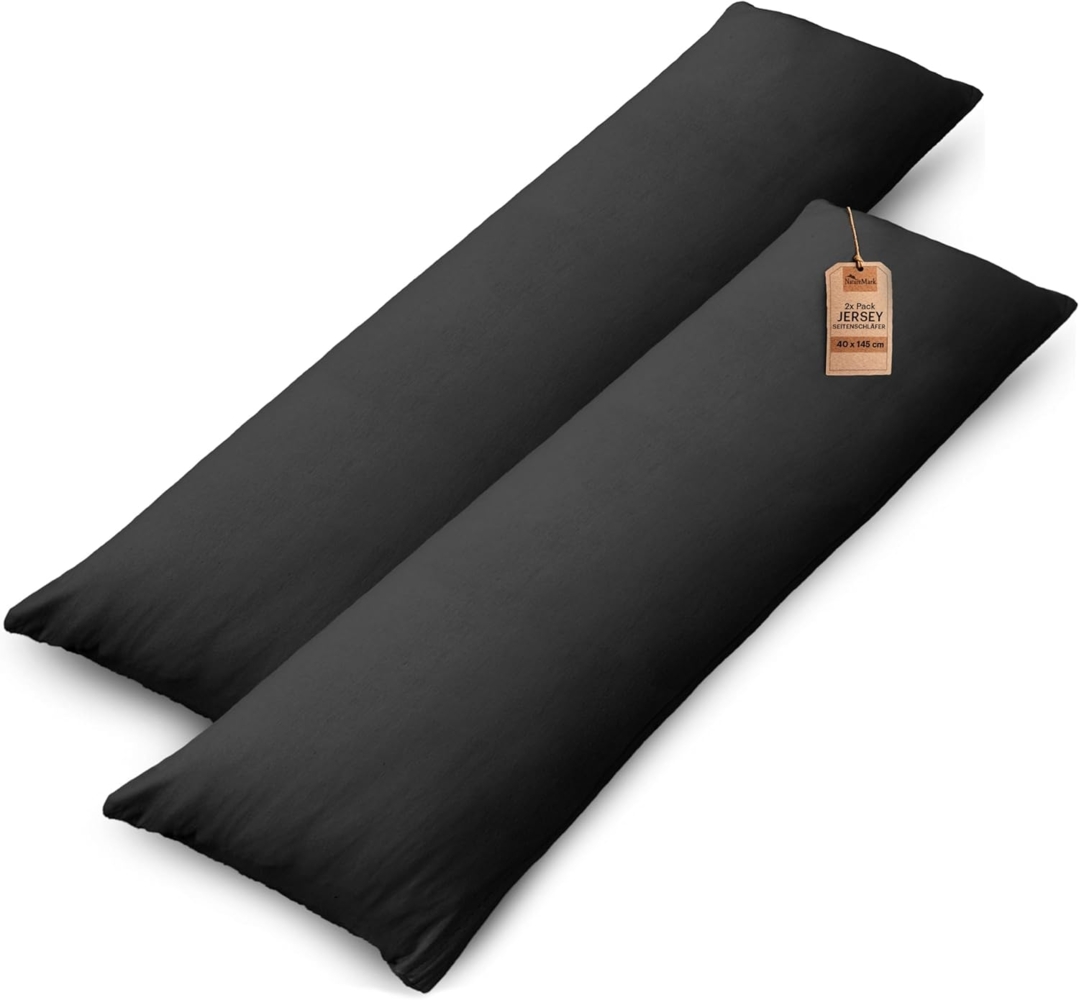 NatureMark 2er Pack Jersey Kissenbezug Kissenhülle Kissenbezüge Seitenschläferkissen Nackenkissen viele Größen und Farben ÖKO-TEX (40x145 cm (Seitenschläfer/Stillkissenbezug), Schwarz) Bild 1