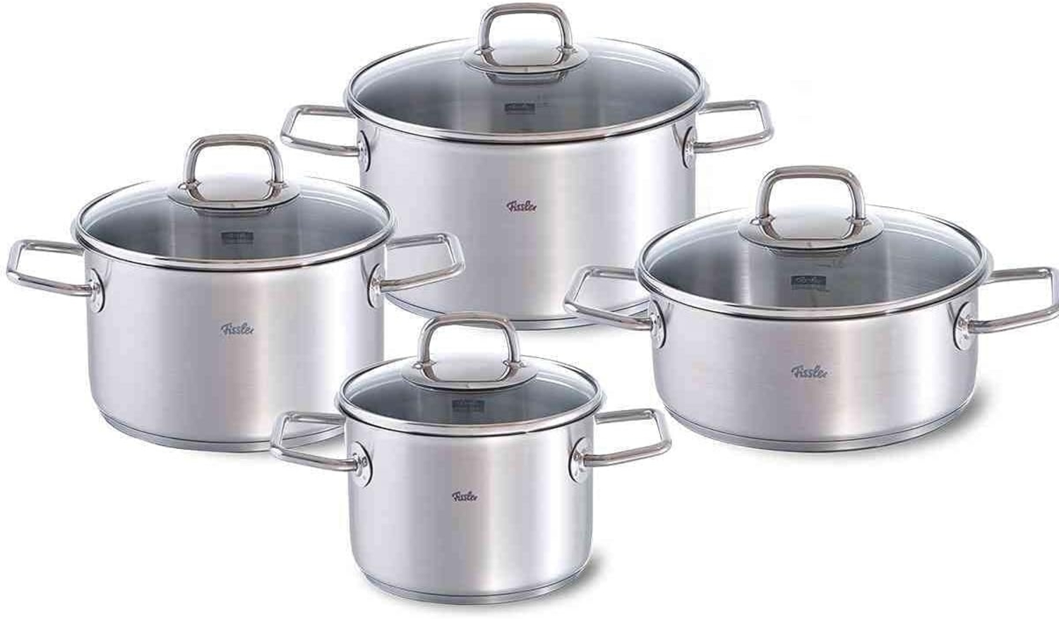 Fissler Topf-Set Viseo Topf-Set, Edelstahl 18/10 (Set, 8-tlg, 1x Bratentopf 20 cm, je 1x Kochtopf 16/20/24 cm), Induktionsgeeignet, Mess-Skala, Made in Germany Bild 1