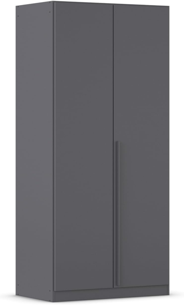 rauch Kleiderschrank Alba, Drehtürenschrank, Garderobenschrank, 2-türig, mit 1 Kleiderstange, 1 Einlegeboden und Schubladeneinsatz, Farbe Grau metallic, Schwarz, Griffstange Grau metallic, Schwarz, 91x197x54cm Bild 1