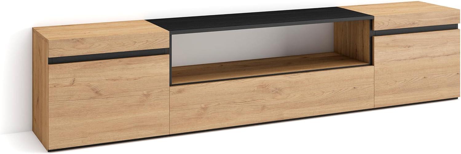 Skraut Home | TV-Schrank, Lowboard | für Wohnzimmer und Esszimmer | 200x45x35cm | Für TV-Geräte bis zu 80" | Fernsehtisch | Moderner Stil | Eiche Schwarz Bild 1