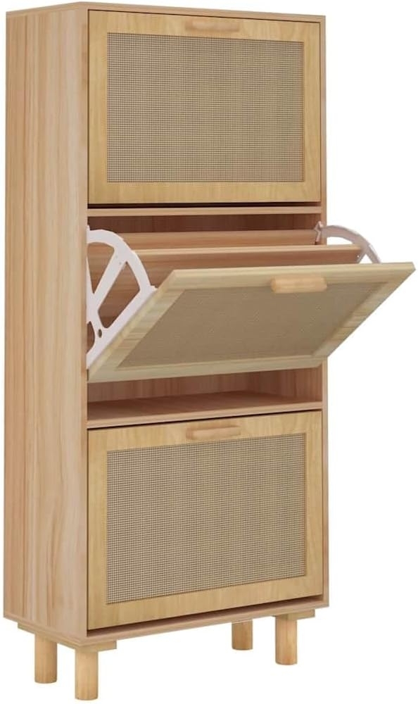 vidaXL Schuhschrank Braun 52x25x115 cm Holzwerkstoff & Rattan Natur 345650 Bild 1