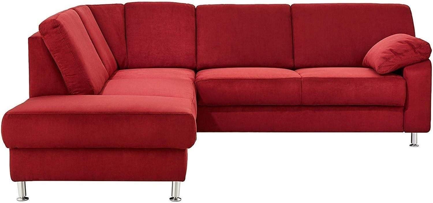 Cavadore Ecksofa Belfast mit Federkern / Eckcouch mit Vorziehsitz und Bettkasten im modernen Design, Mikrofaser rot, 243 x 88 x 218 cm Bild 1