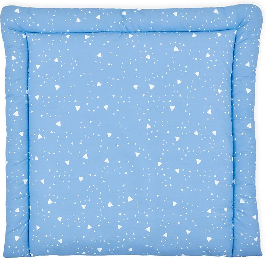 KraftKids Wickelauflage in abgerundete Dreiecke weiß auf Blau, Wickelunterlage 75x70 cm (BxT), Wickelkissen Bild 1