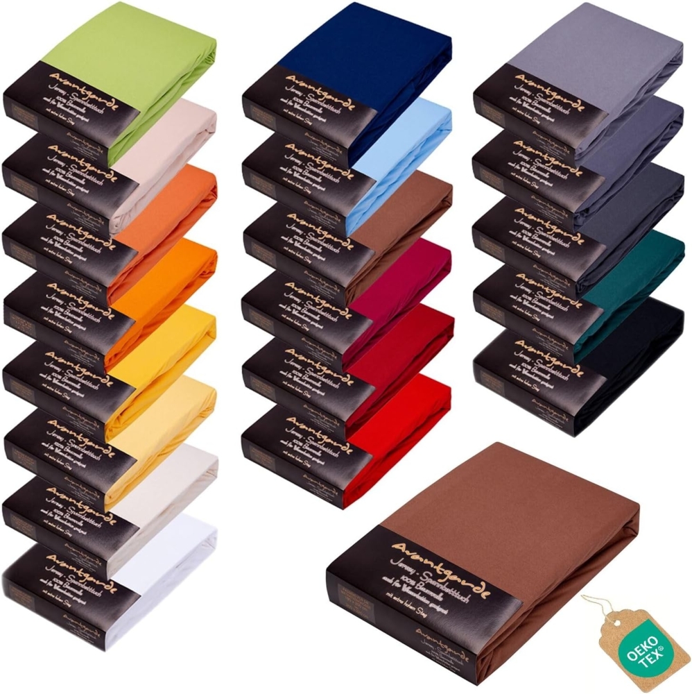 AVANTGARDE Premium Spannbetttuch - 140x200 cm -160x220 cm - 40cm Steg - auch für Boxspringbett & Wasserbett - Spannbettlaken sehr Gute ca. 170g/m² - Bettlaken 100% Jersey Baumwolle, ÖKO-TEX (11 Braun) Bild 1