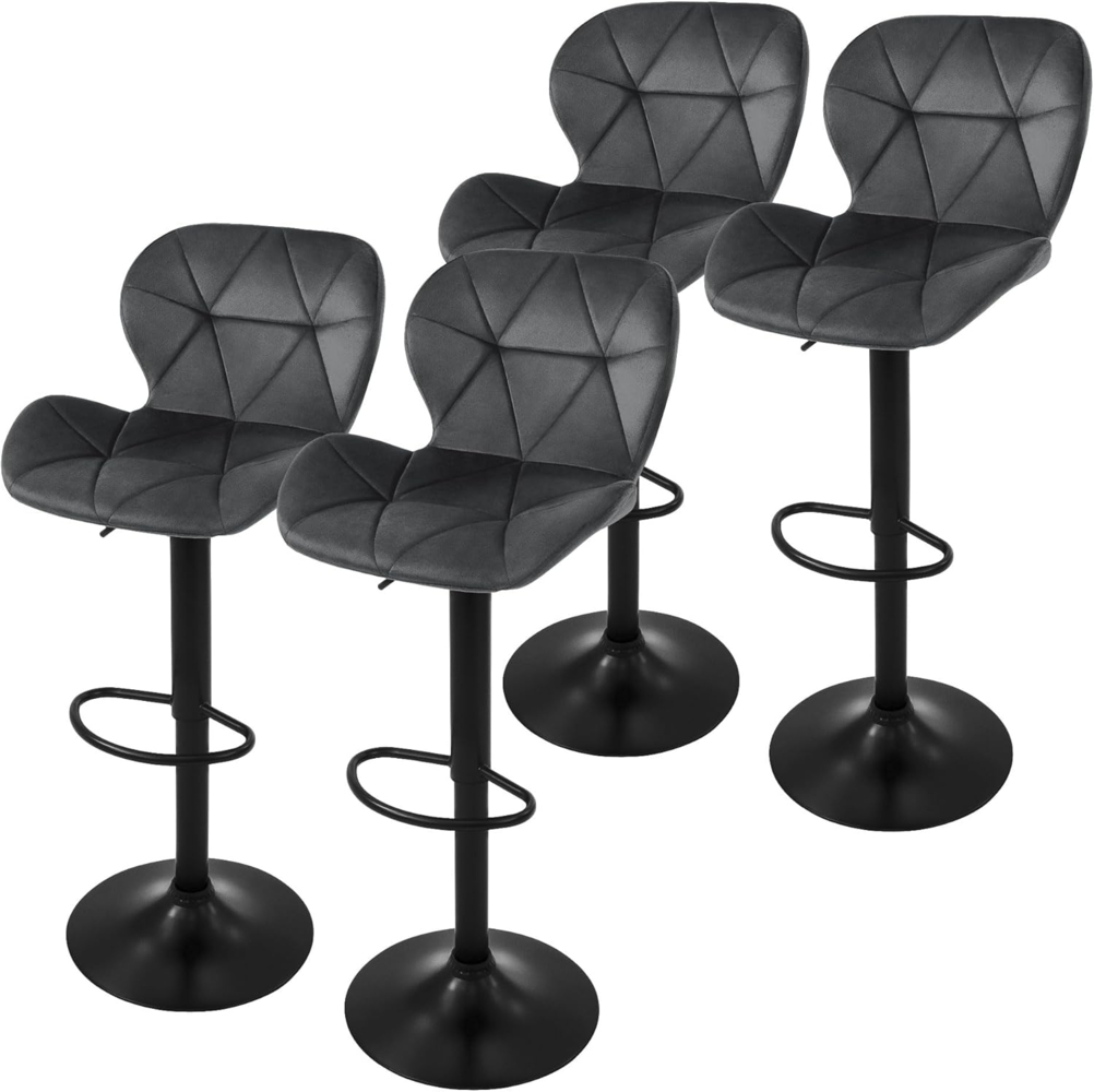 ML-DESIGN Barhocker Gepolsterter Barstuhl mit Rückenlehne und Fußstütze, 360° drehbar (4 St), Bistrohocker aus Samt, Grau, Drehstuhl Hocker Tresenhocker Bild 1