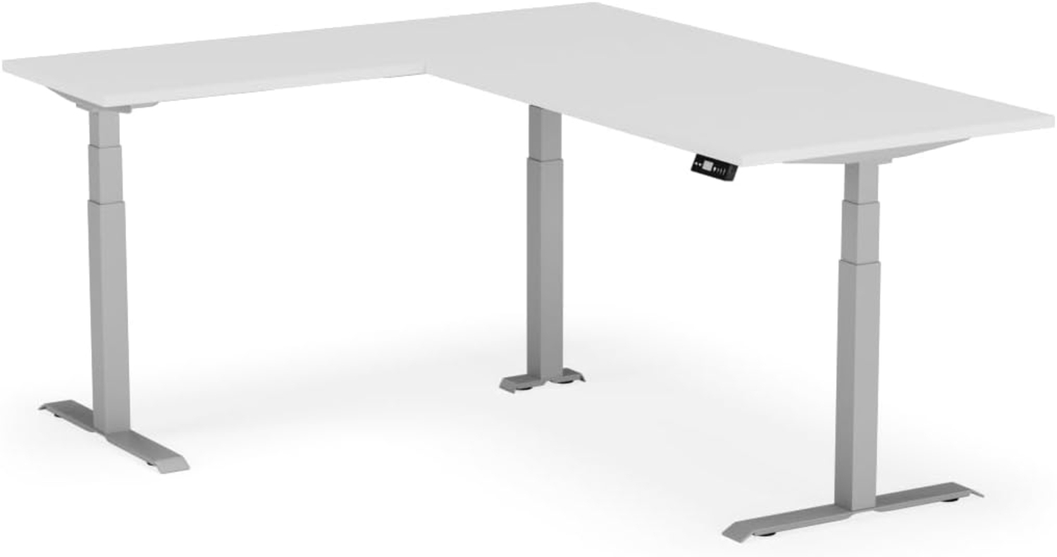 elektrisch höhenverstellbarer Schreibtisch L-SHAPE 200 x 170 x 60 - 90 cm - Gestell Grau, Platte Weiss Bild 1