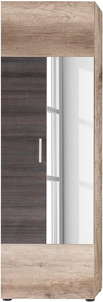 trendteam smart living Garderobe Garderobenschrank Schrank Polo, 60 x 191 x 37 cm in Eiche Monument Dekor, Absetzung Touchwood Dunkelbraun mit viel Stauraum, Spiegel und sieben Einlegeböden Bild 1