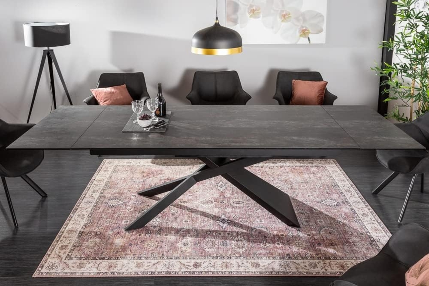 riess-ambiente Esstisch EUPHORIA 180-220-260cm grau / schwarz · Keramik-Platte · ausziehbar (Einzelartikel, 1-St), 3-Stufen für 8-12 Personen · Metall-Beine · Lava-Design · Industrial Bild 1