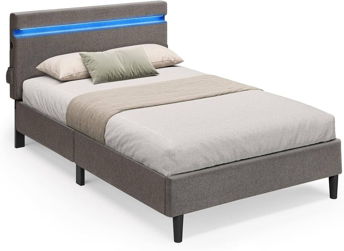 Vasagle Doppelbett mit LED-Beleuchtung, USB- und TYPE-C Anschluss, Vlies dunkelgrau, 90 x 190 cm Bild 1