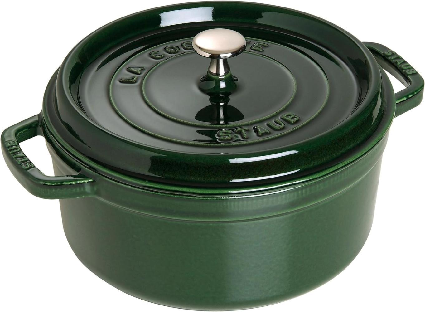 STAUB Gusseisen Bräter/Cocotte, Rund 26 cm, 5 L, Aromaregen Funktion, Für alle Herdarten geeignet, Basilikum/Grün Bild 1