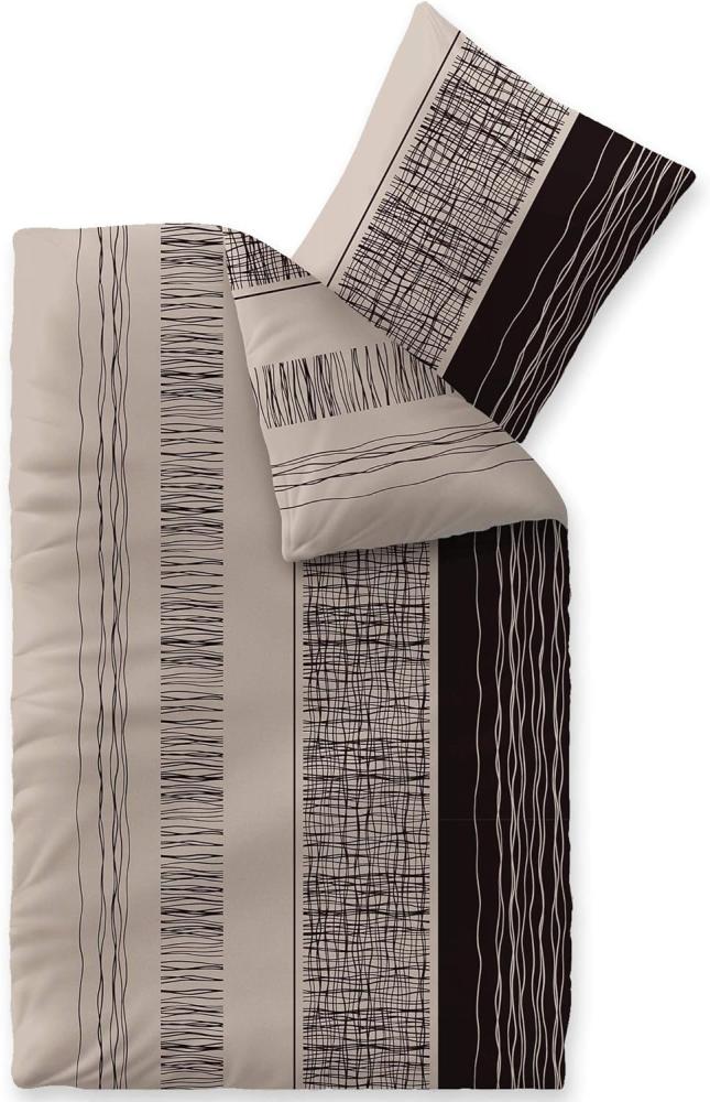 CelinaTex Touchme Biber Bettwäsche 155x220 cm 2teilig Baumwolle Bettbezug Greta beige grau schwarz Bild 1