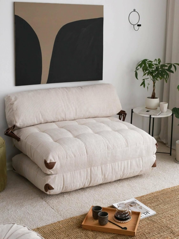 Dmora - 2-Sitzer SchlafsofaDysnomia, Verwandelbares Sofa, Lineare Stoffstruktur, Schlafsessel mit Stauraum, 120x75 h79 cm, Weiß Bild 1