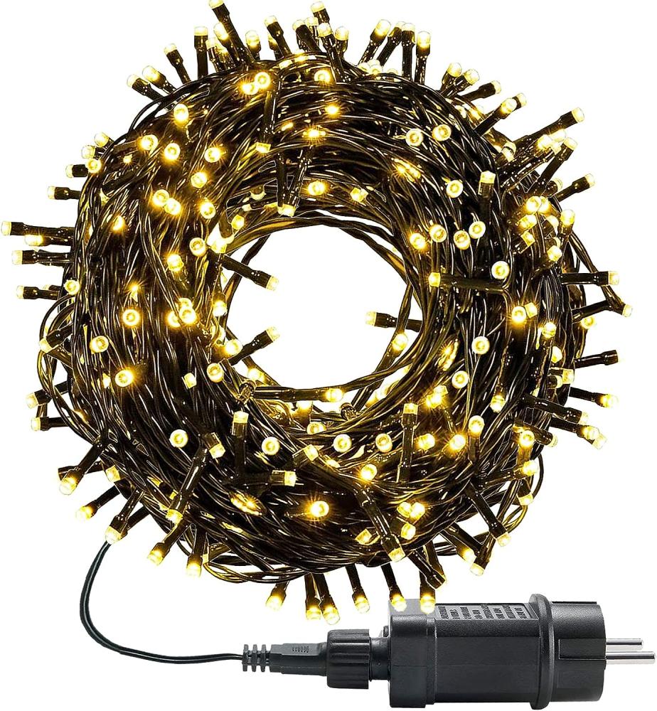 LED Lichterkette außen und innen Warmweiß Weihnachtsbeleuchtung Lichterkette mit 8 Leuchtmodi + Timer + Memory-Funktion, Wasserdicht für Weihnachtsbaum, Party, Hochzeit, Balkon, 10m, 100LEDs Bild 1