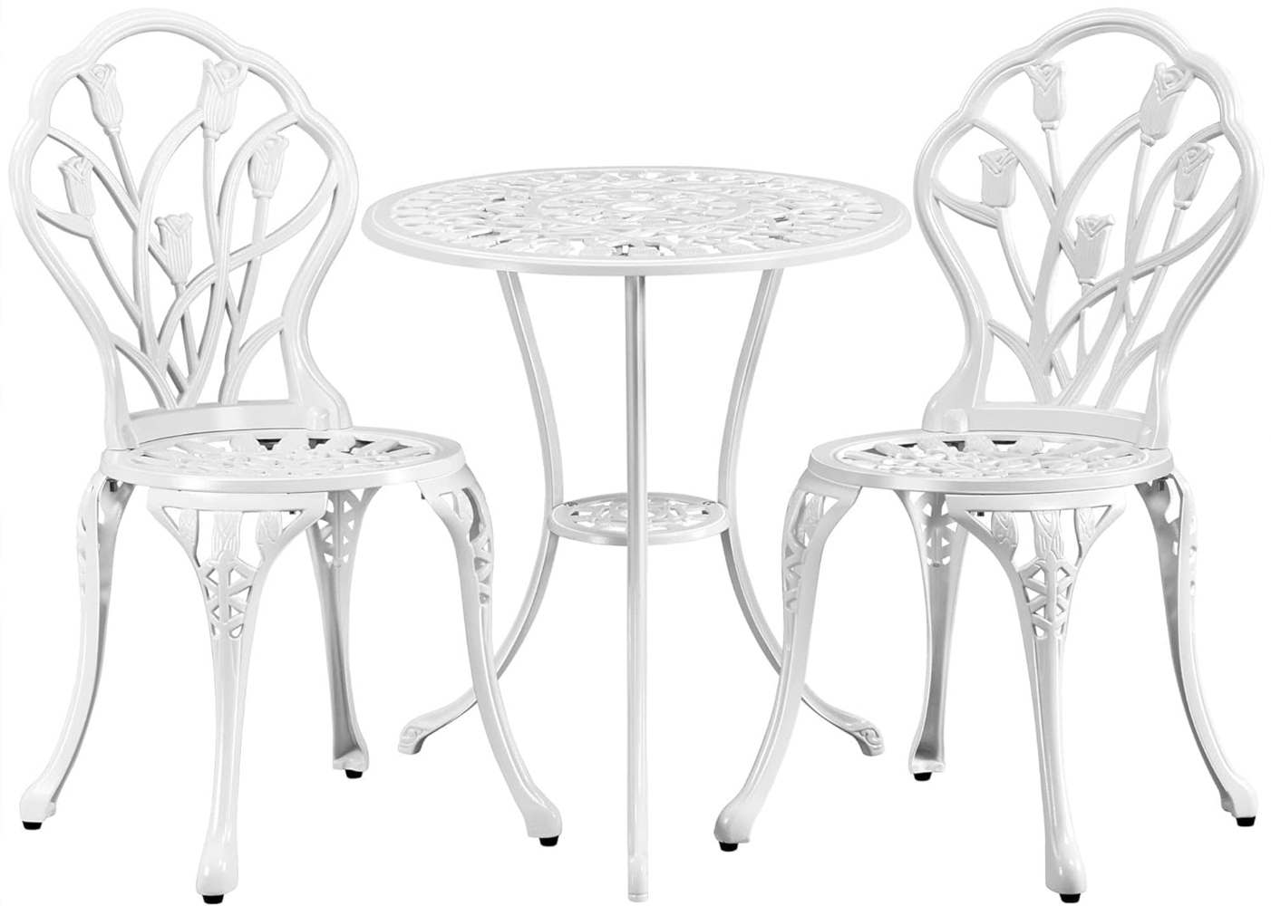 Yaheetech 3tlg Bistro-Set Balkonset Gartenset Essgruppe Sitzgruppe Gartentisch mit 2 Stühlen, Weiß Bild 1